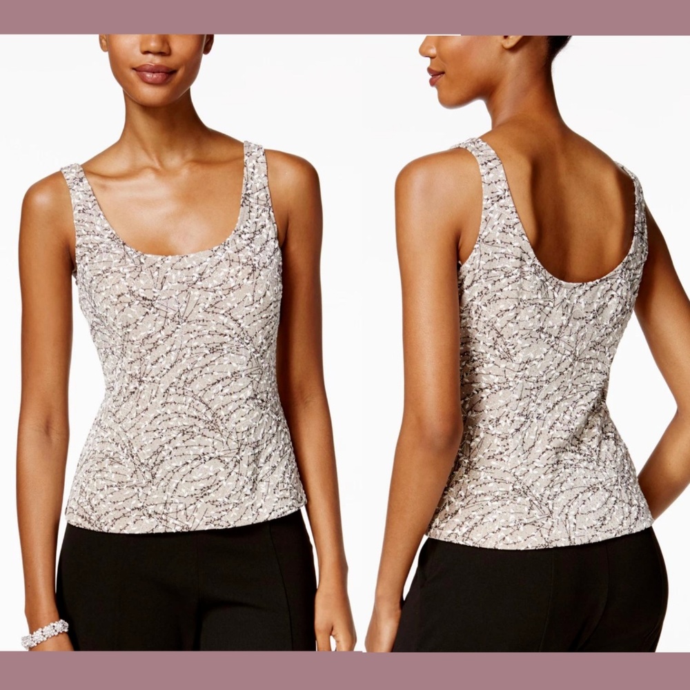 NWT Alex Evenings [PETITE sz XLP ] Textural Glitter‎ Print Tank Top in Beige